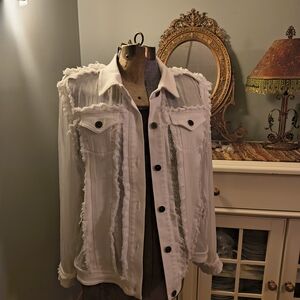 Multiples White Frayed Jean Jacket